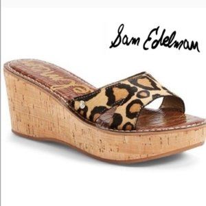 Sam Edelman Reid leopard calf hair slide wedge 8